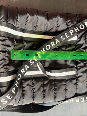 Sephora Black Quilted Tote with White Logo Strap